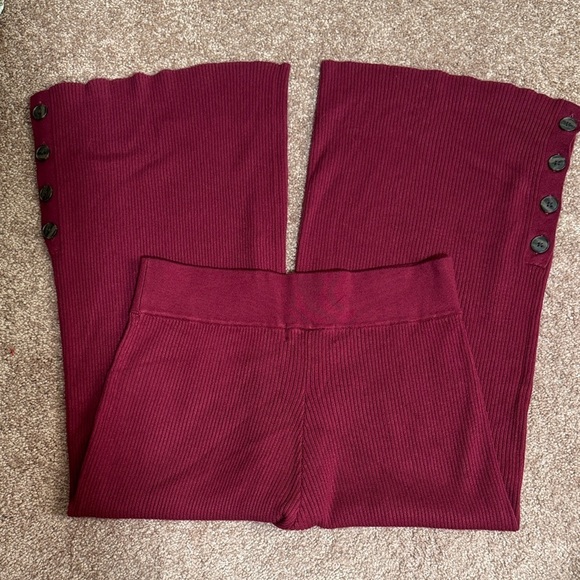 Anthropologie Pants - NWOT Anthropologie Deep Red Knitwear Pull On Cropped Wide Leg Button Accents